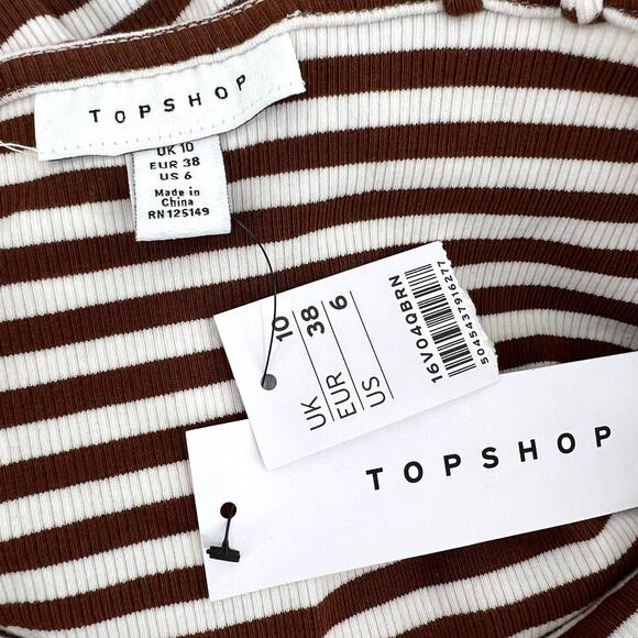 Topshop Jumpsuit Striped Brown White Belted V Neck Women's Sz US 6 NWT - Picture 8 of 8